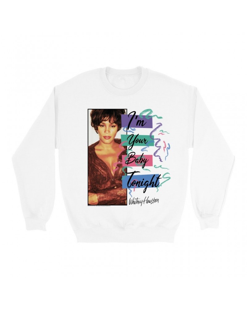 Whitney Houston Sweatshirt | I'm Your Baby Tonight Pastel Party Sweatshirt $26.58 Sweatshirts