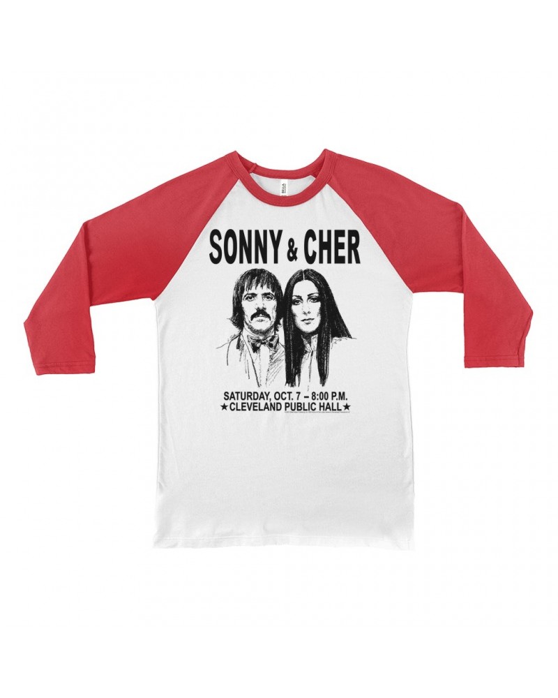 Sonny & Cher 3/4 Sleeve Baseball Tee | Cleaveland Hall Concert Poster Shirt $5.57 Shirts