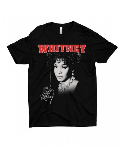 Whitney Houston T-Shirt | Black And White Photo Collegiate Logo Shirt $13.74 Shirts