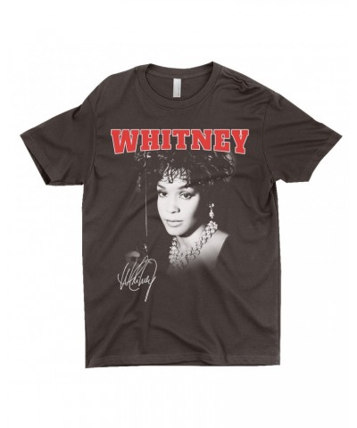 Whitney Houston T-Shirt | Black And White Photo Collegiate Logo Shirt $13.74 Shirts