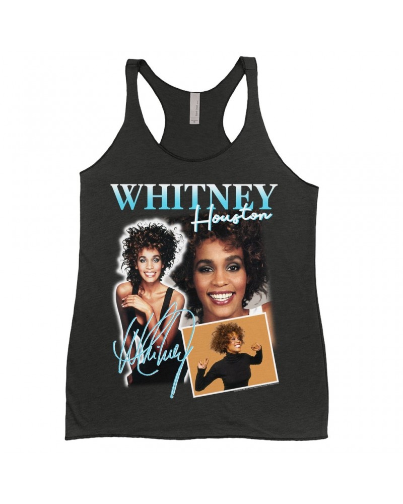 Whitney Houston Ladies' Tank Top | 1987 Turquoise Photo Collage Design Shirt $10.79 Shirts