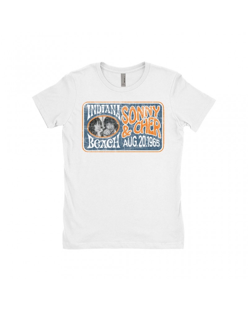 Sonny & Cher Ladies' Boyfriend T-Shirt | Indiana Beach Horizontal Concert Banner Distressed Shirt $4.28 Shirts