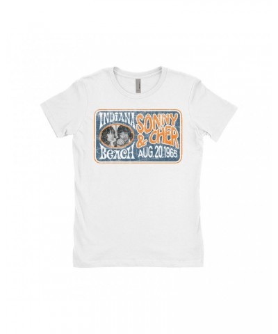 Sonny & Cher Ladies' Boyfriend T-Shirt | Indiana Beach Horizontal Concert Banner Distressed Shirt $4.28 Shirts