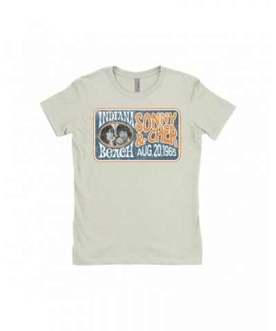 Sonny & Cher Ladies' Boyfriend T-Shirt | Indiana Beach Horizontal Concert Banner Distressed Shirt $4.28 Shirts