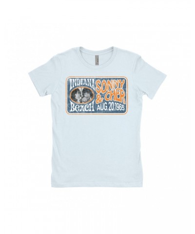 Sonny & Cher Ladies' Boyfriend T-Shirt | Indiana Beach Horizontal Concert Banner Distressed Shirt $4.28 Shirts