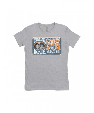 Sonny & Cher Ladies' Boyfriend T-Shirt | Indiana Beach Horizontal Concert Banner Distressed Shirt $4.28 Shirts