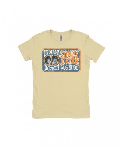 Sonny & Cher Ladies' Boyfriend T-Shirt | Indiana Beach Horizontal Concert Banner Distressed Shirt $4.28 Shirts