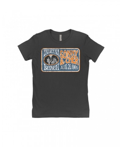 Sonny & Cher Ladies' Boyfriend T-Shirt | Indiana Beach Horizontal Concert Banner Distressed Shirt $4.28 Shirts