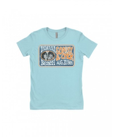 Sonny & Cher Ladies' Boyfriend T-Shirt | Indiana Beach Horizontal Concert Banner Distressed Shirt $4.28 Shirts