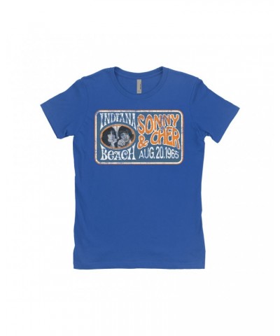 Sonny & Cher Ladies' Boyfriend T-Shirt | Indiana Beach Horizontal Concert Banner Distressed Shirt $4.28 Shirts