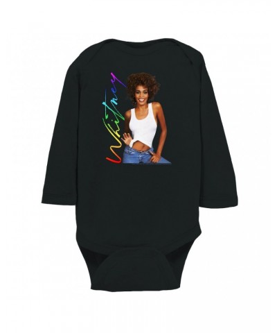 Whitney Houston Long Sleeve Bodysuit | 1987 Album Photo Rainbow Signature Image Bodysuit $6.83 Shirts