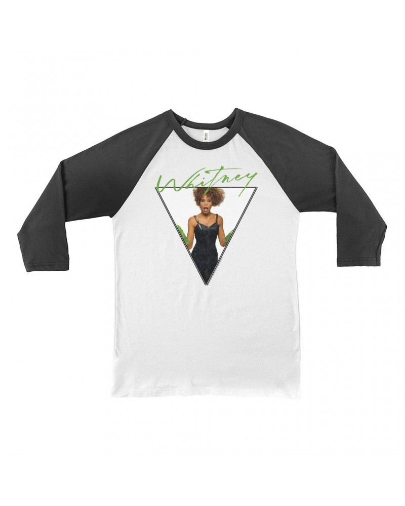 Whitney Houston 3/4 Sleeve Baseball Tee | 1987 Green Glove Photo Triangle Design Shirt $7.67 Shirts