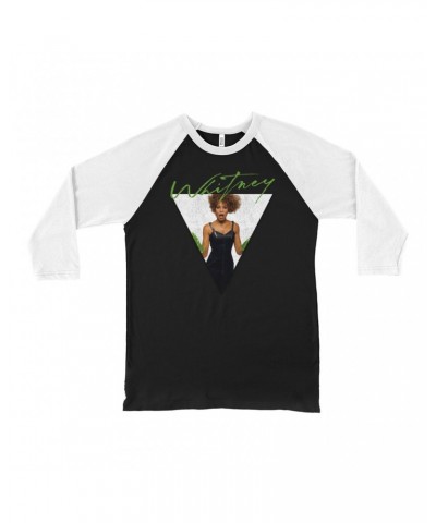 Whitney Houston 3/4 Sleeve Baseball Tee | 1987 Green Glove Photo Triangle Design Shirt $7.67 Shirts