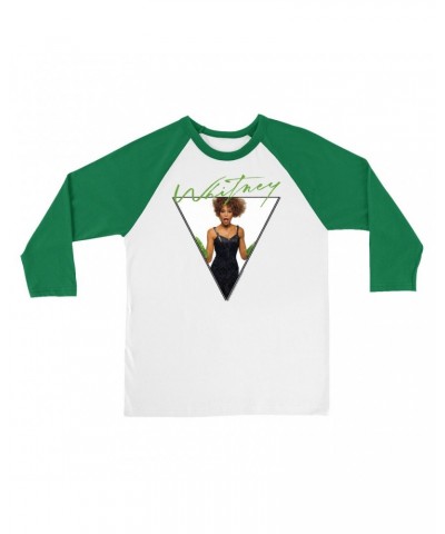 Whitney Houston 3/4 Sleeve Baseball Tee | 1987 Green Glove Photo Triangle Design Shirt $7.67 Shirts