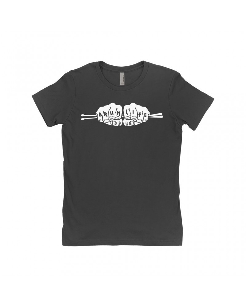 Music Life Ladies' Boyfriend T-Shirt | Drum Life Knucks Shirt $7.78 Shirts